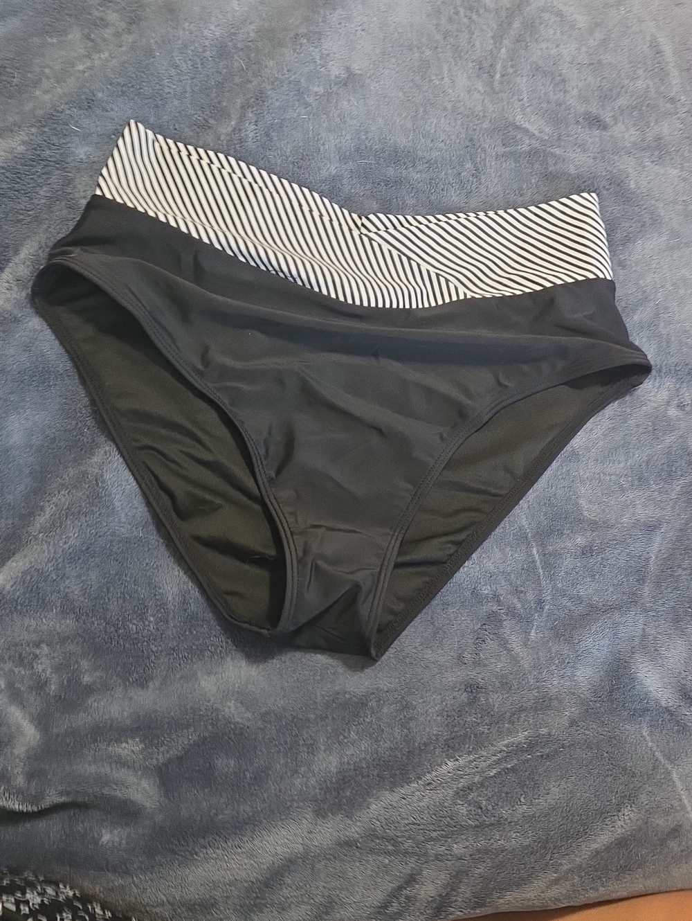 TEMPT ME High-Waist Black Swim Bottom with Striped Waistband